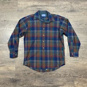 Vintage Pendleton Plaid Multicolor Flannel Made In USA Sz M